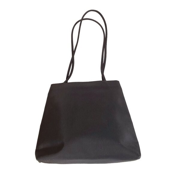 Black Shoulder Bag Double Handle Two Section Zipper Close - Picture 2 of 8